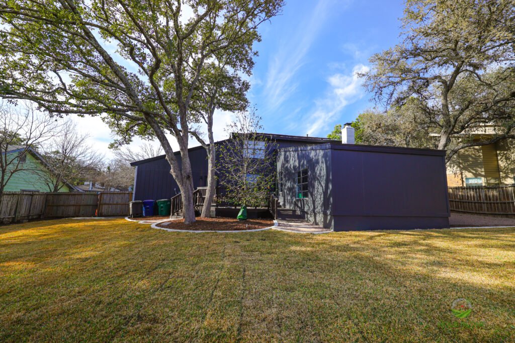 Backyard lawn with trees