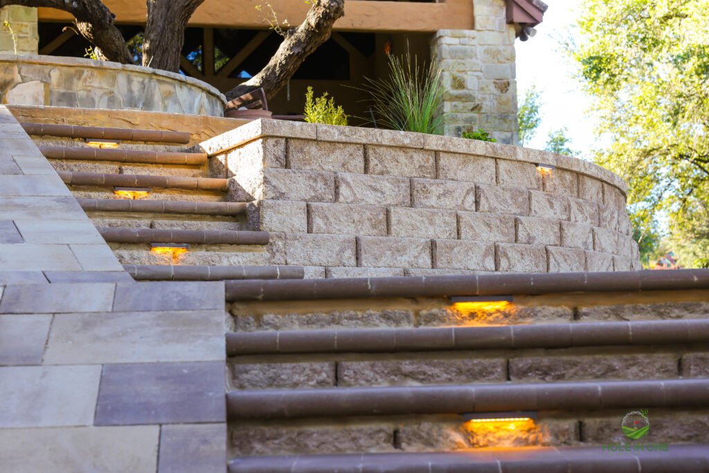 Outdoor landscape lighting illuminating garden