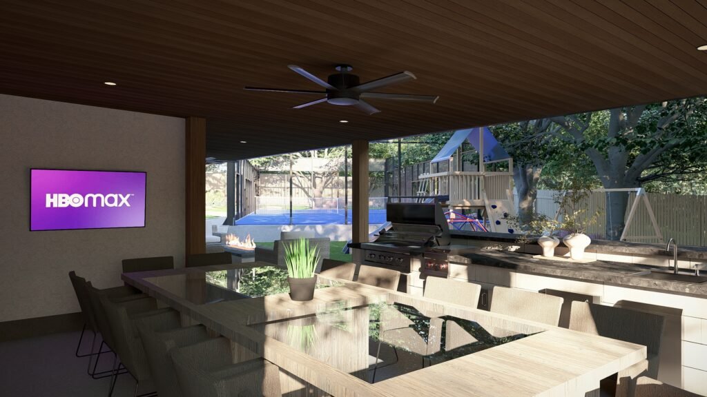 HOLE IN ONE LAWNS_CHRIS HARRISON 331 WHISPER WOOD_PERSPECTIVE_15 Backyard pergola and deck landscaping