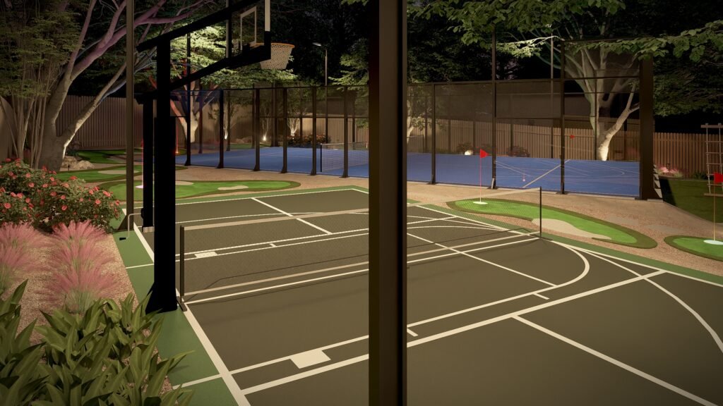 HOLE IN ONE LAWNS_CHRIS HARRISON 331 WHISPER WOOD_PERSPECTIVE_29 Modern backyard deck with pergola