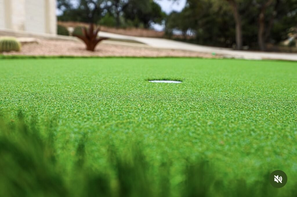 Residential synthetic turf lawn closeup