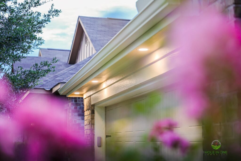 Landscape lighting on garden plants