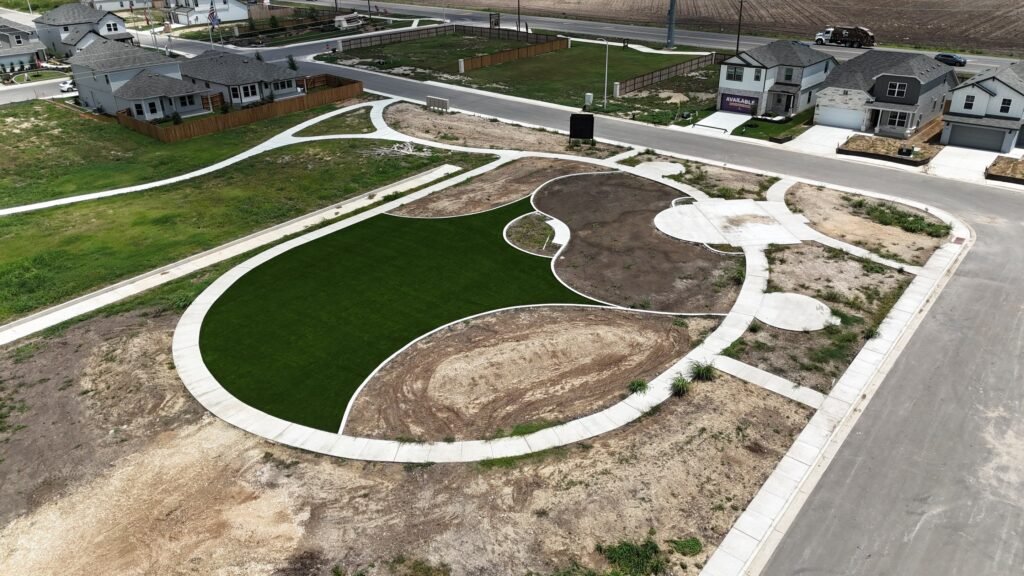 Backyard putting green with artificial turf