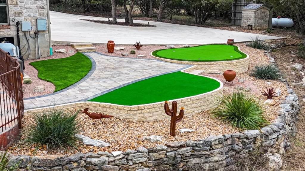 Backyard golf practice turf setup