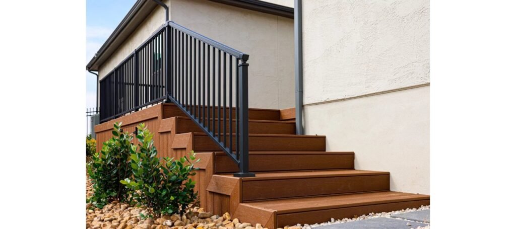 Trex composite stairs with black aluminum railing